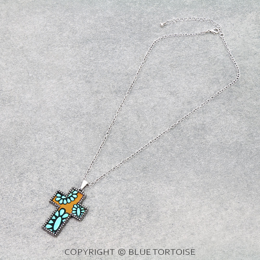 Western Cross Tooled Leather Necklace