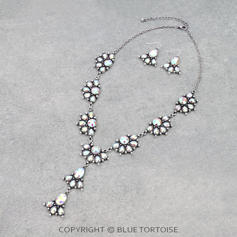 Western Concho Stone Y Necklace Set