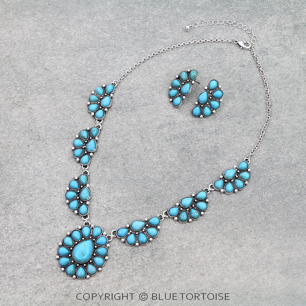 Western Concho Semi Stone Necklace Set