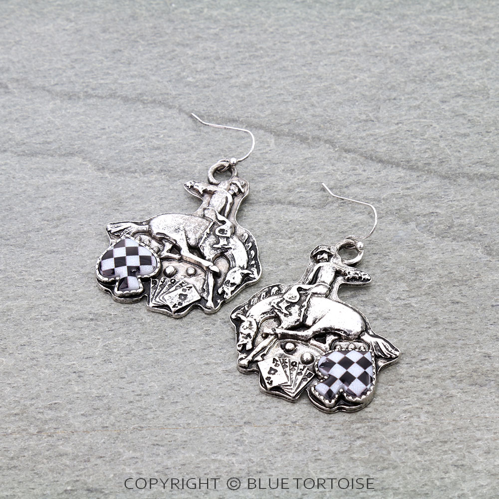 Western Checker Spade Rodeo Dangle Earrings