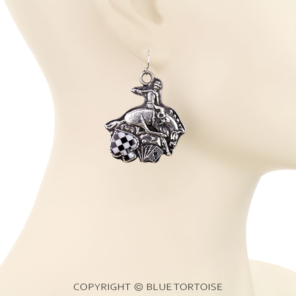 Western Checker Spade Rodeo Dangle Earrings - Image 2