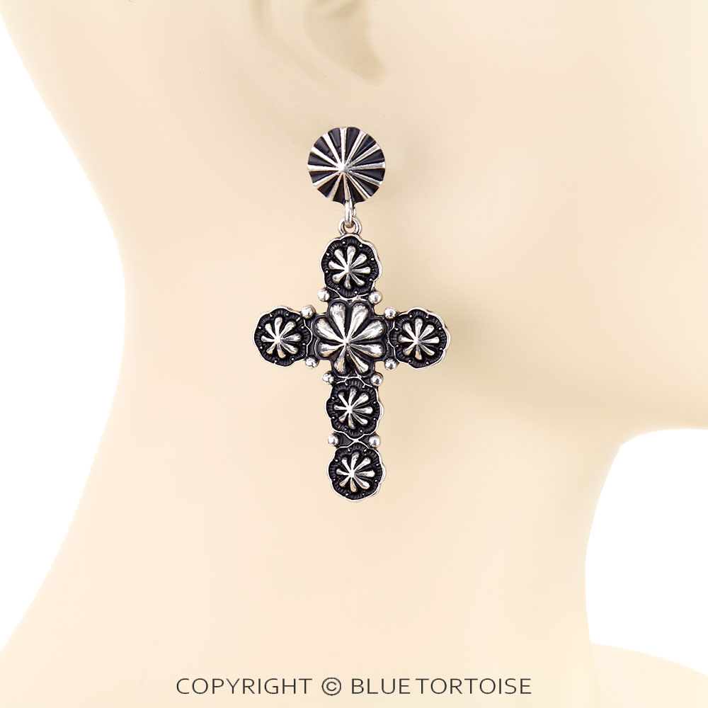 Western Cross Concho Stud Earrings - Image 2