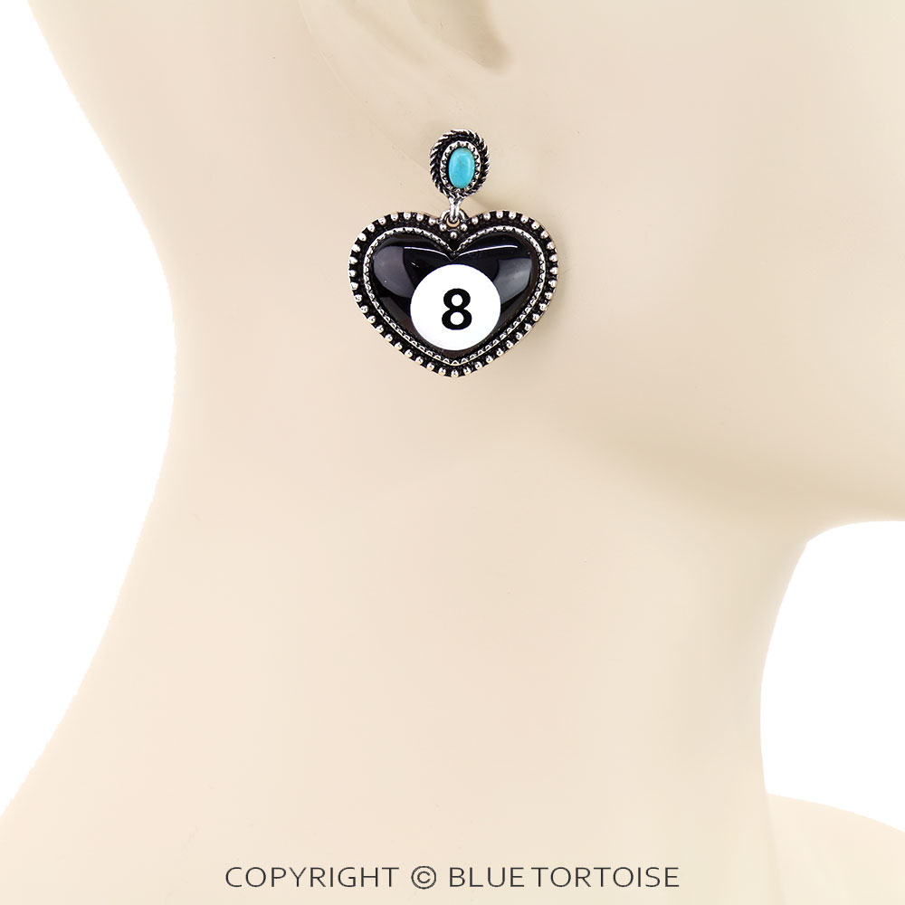 Heart Shape 8 Ball Stud Earrings - Image 2