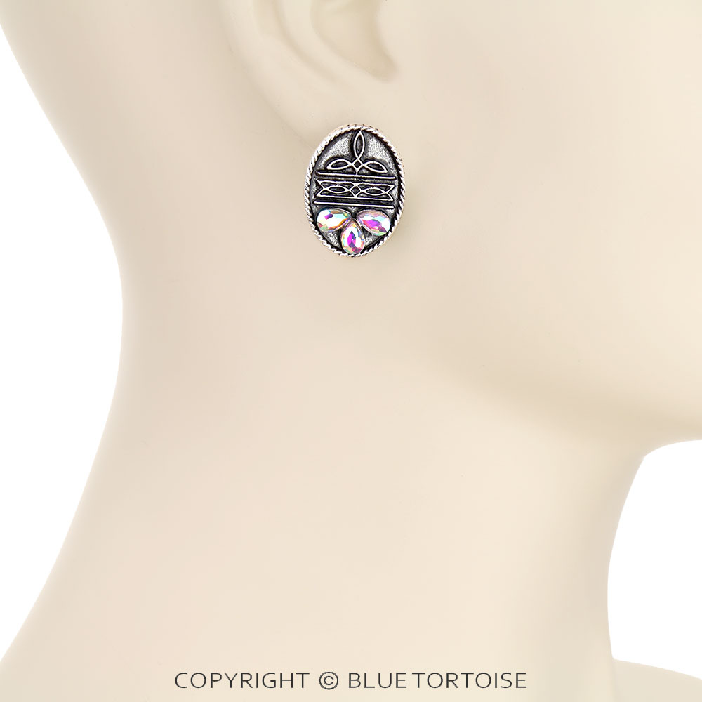 Western Boot Stitch Stone Stud Earrings - Image 2