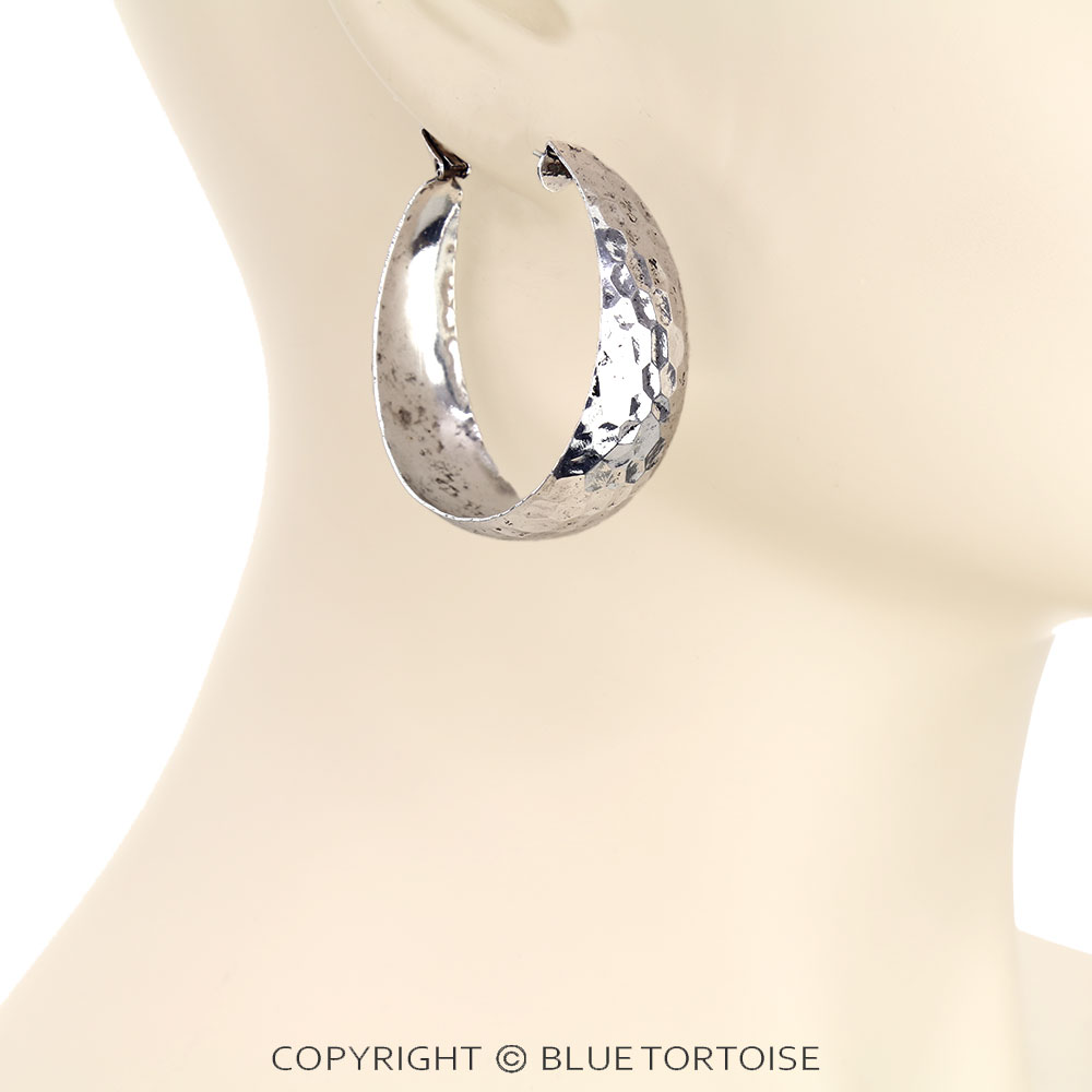1.75" Hammered Hoop Earrings - Image 2