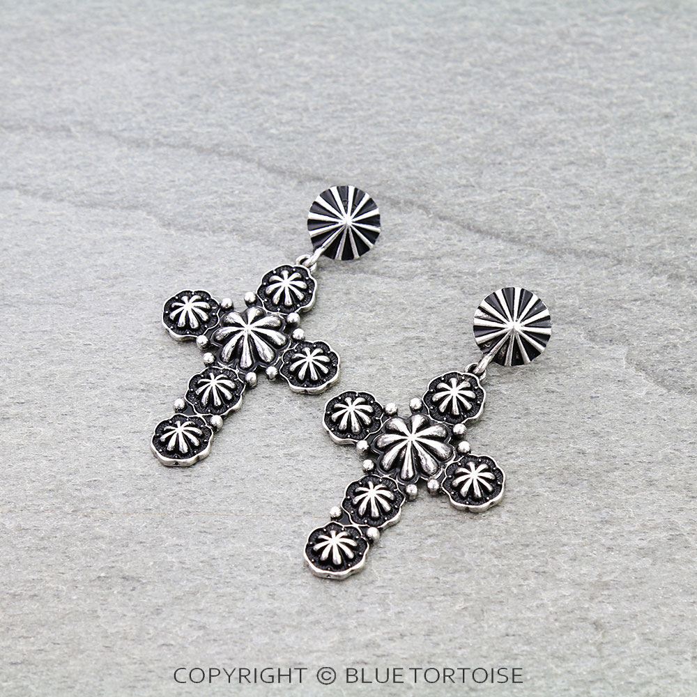 Western Cross Concho Stud Earrings