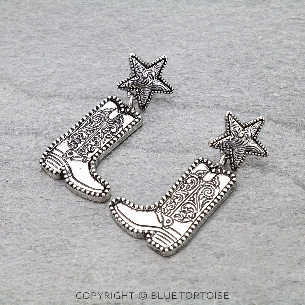 Western Boot Engraved Stud Earrings