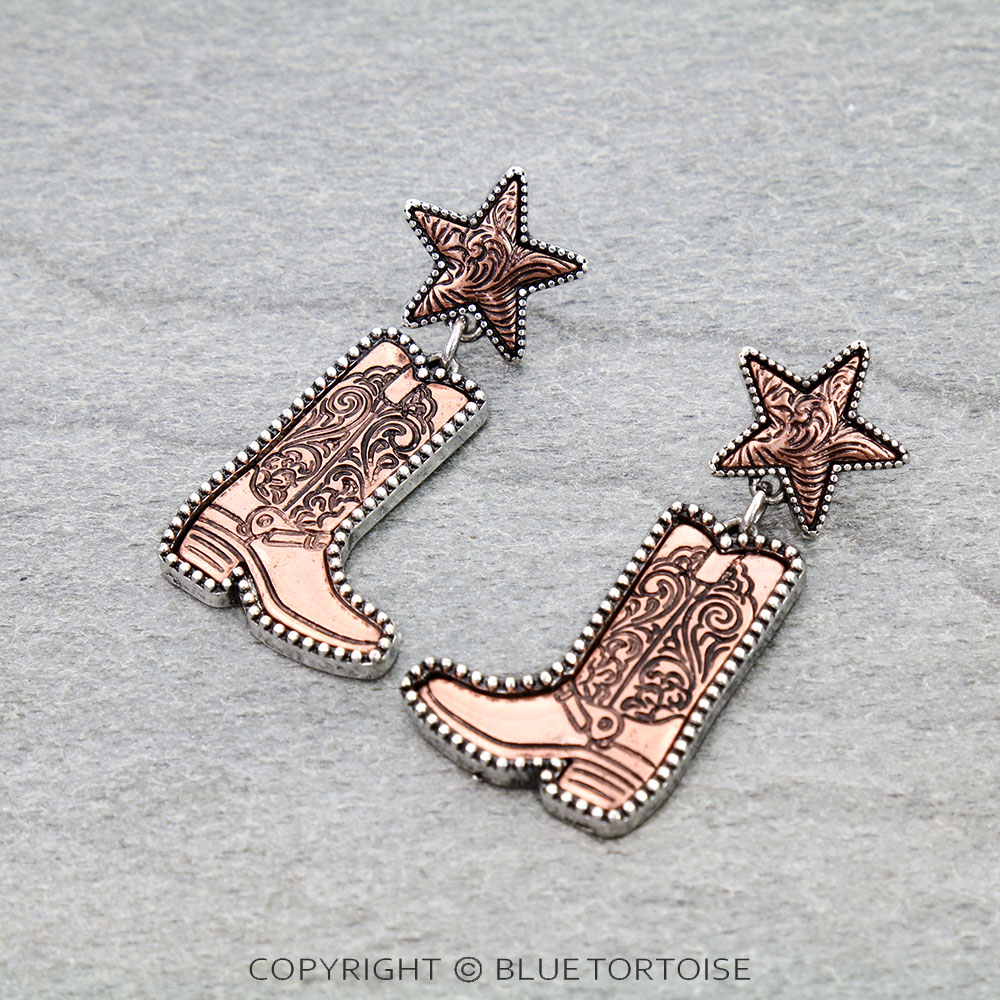 Western Boot Engraved Stud Earrings