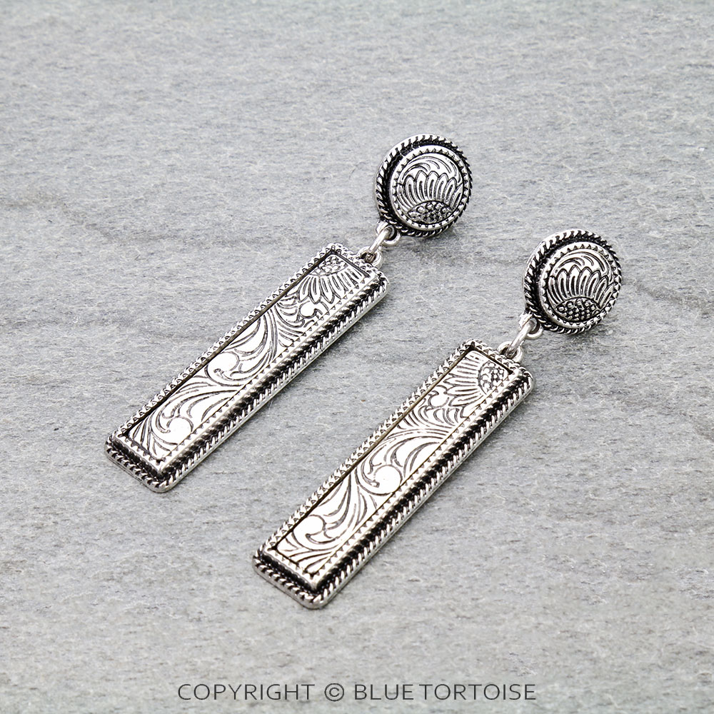 Western Bar Engraved Stud Earrings