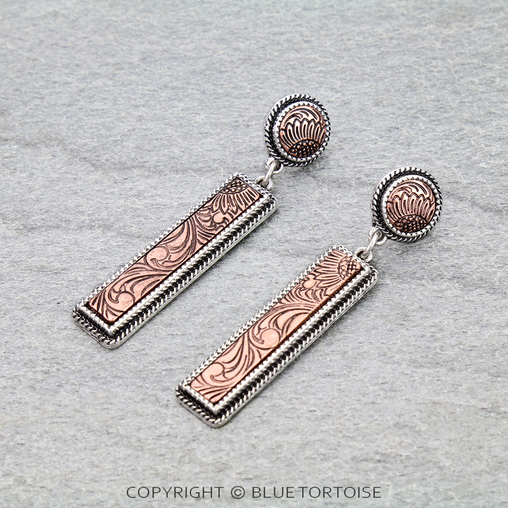 Western Bar Engraved Stud Earrings