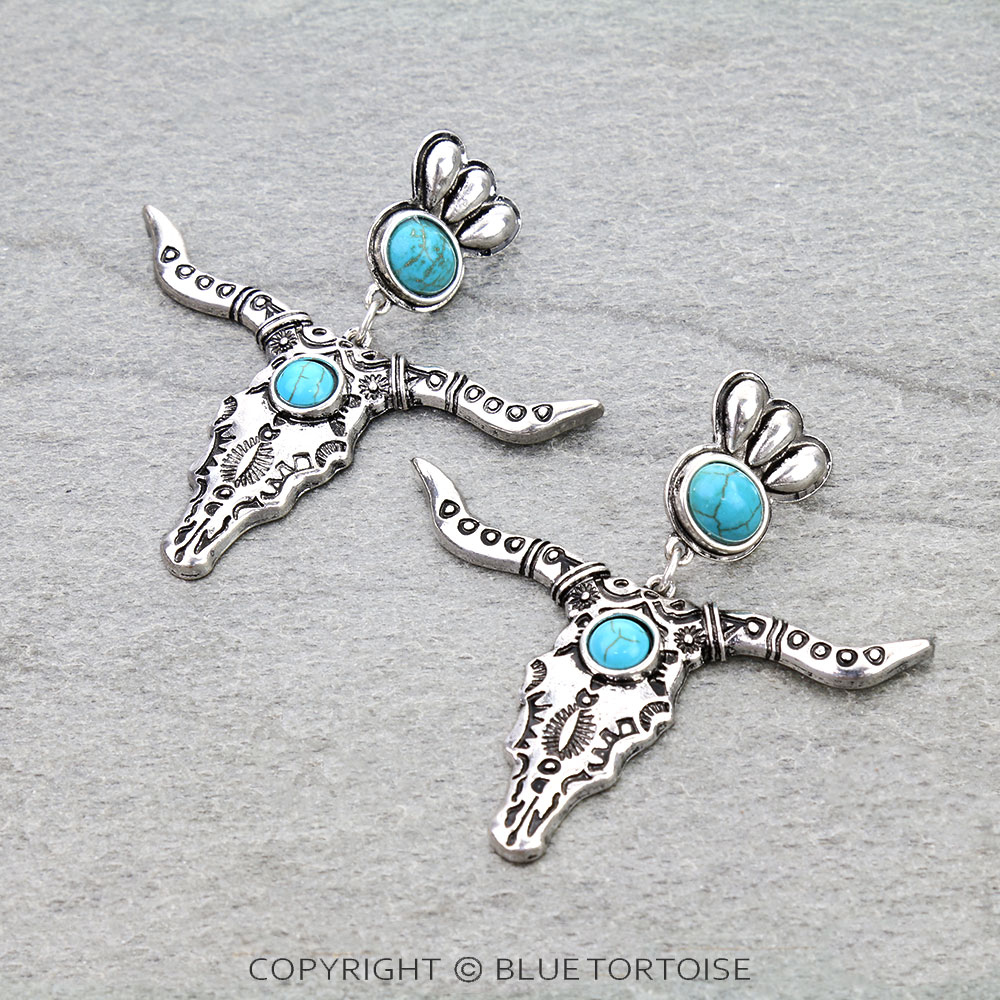 Western Steer Skull Stone Stud Earrings