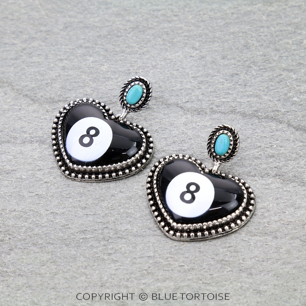 Heart Shape 8 Ball Stud Earrings
