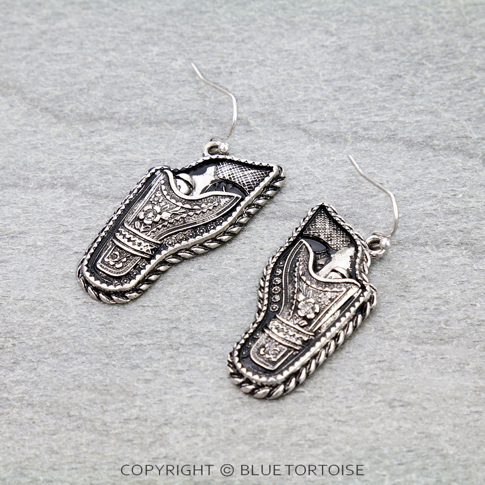Western Etched Pistol Dangle Earrings
