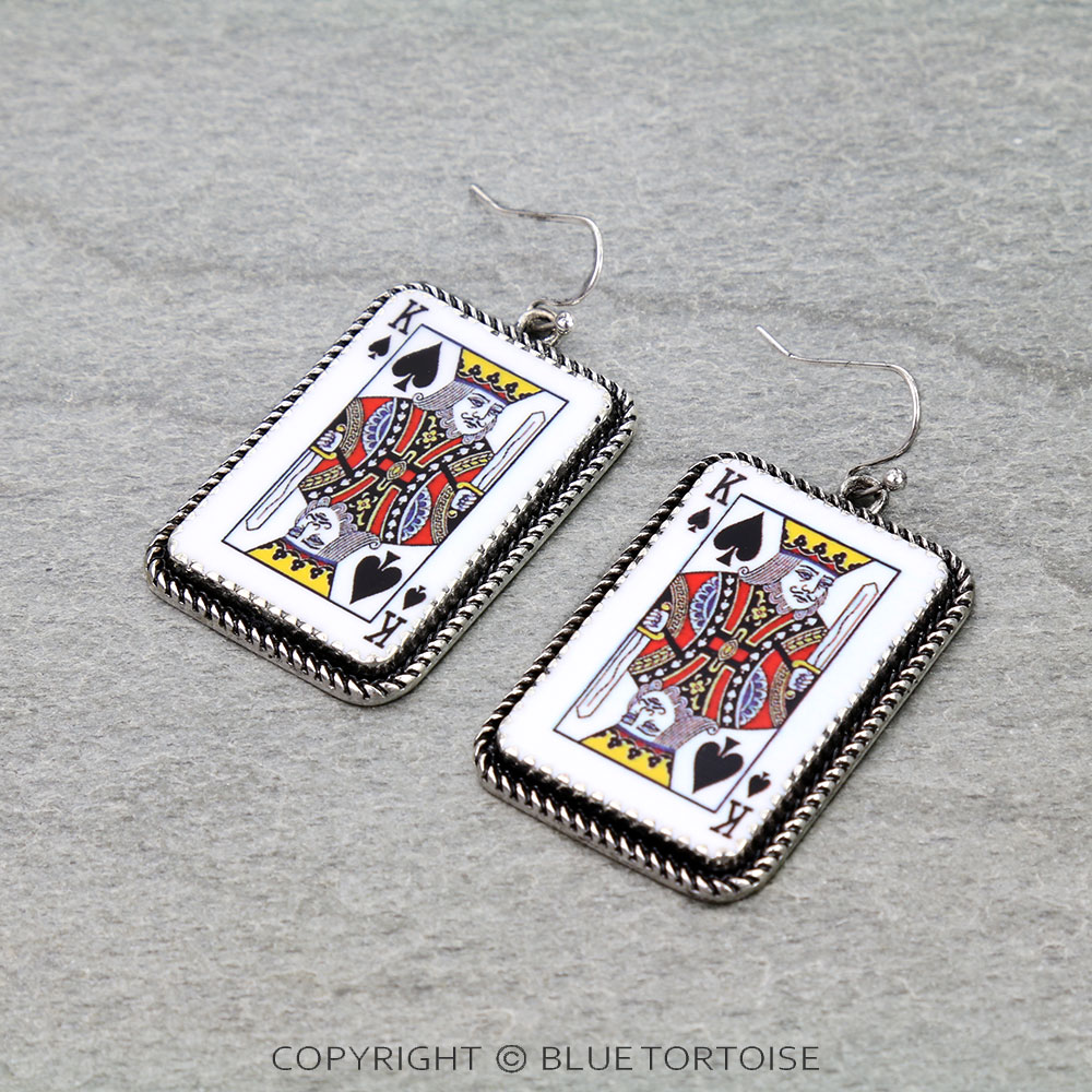 King of Spades Rectangle Dangle Earrings