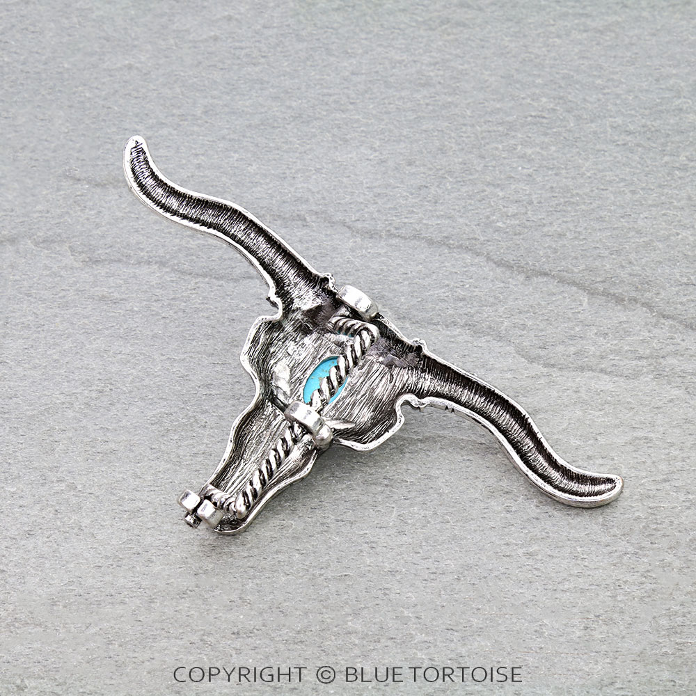 Western Steer Skull Stone Belt Buckle - Image 2
