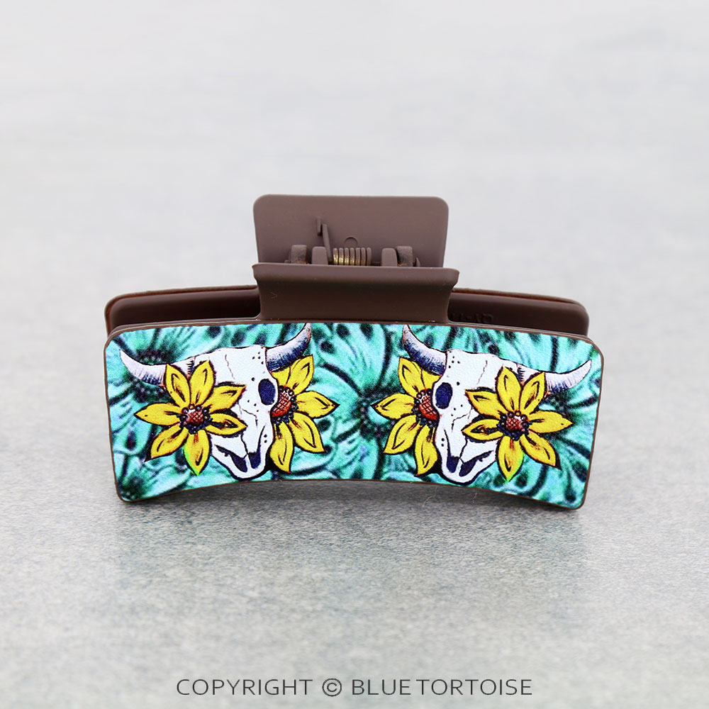 Sunflower Steer Skull Hair Claw Clip - Image 2