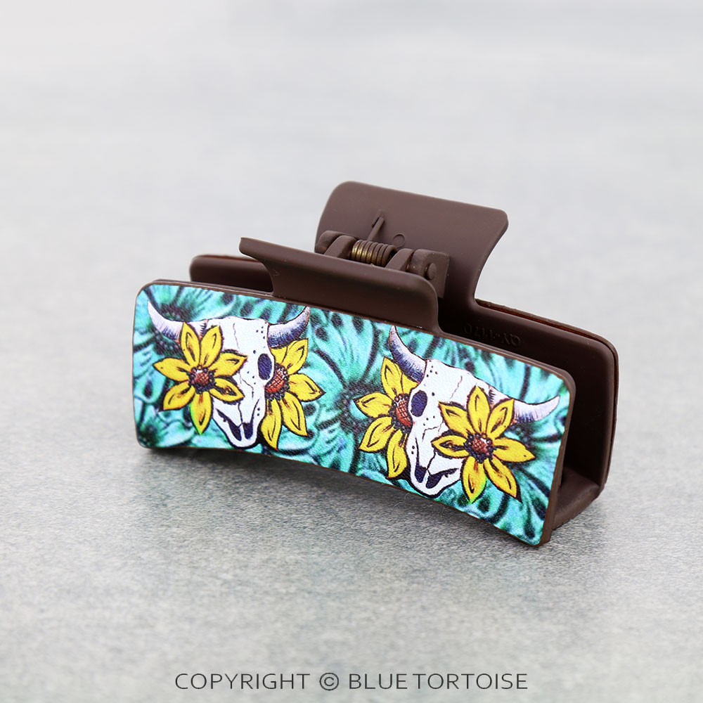 Sunflower Steer Skull Hair Claw Clip