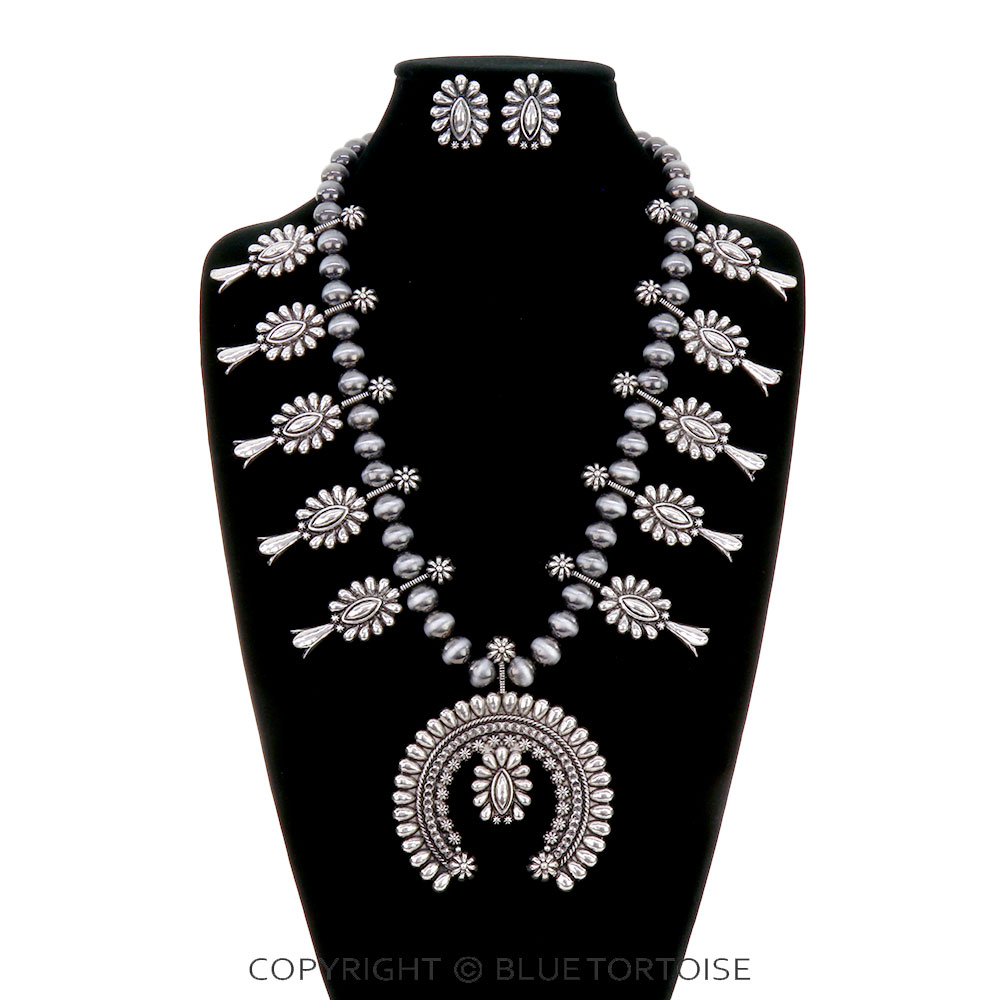 Western Concho Squash Blossom Necklace Set - Image 2