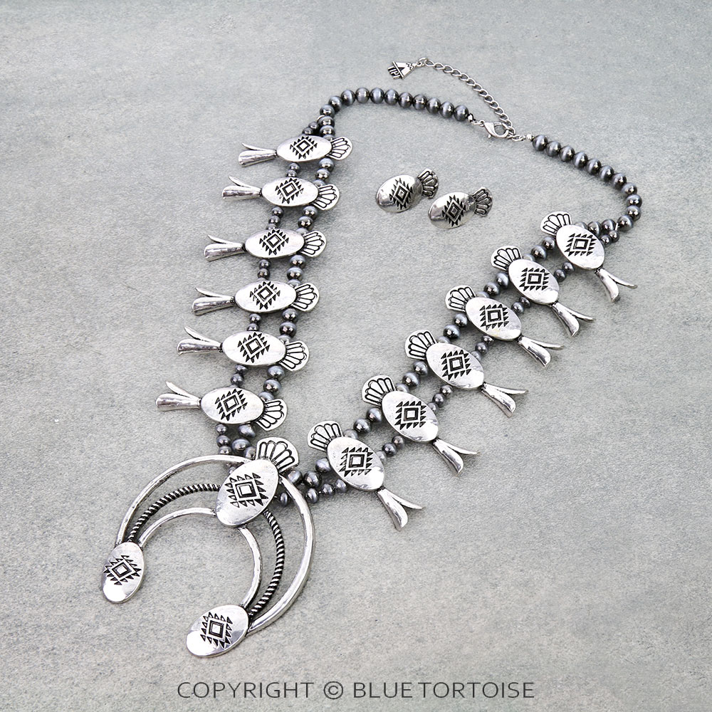 Western Aztec Squash Blossom Necklace Set