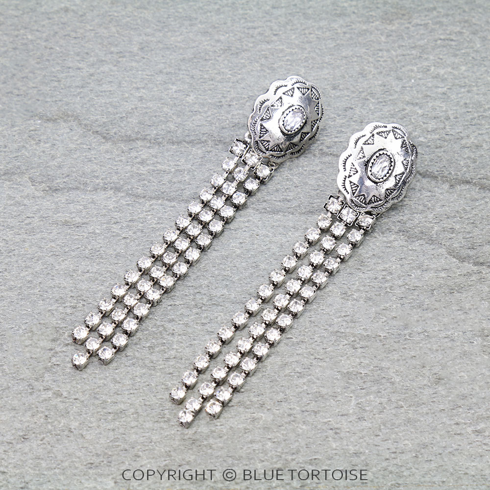 Western Concho Rhinestone Drop Stud Earrings