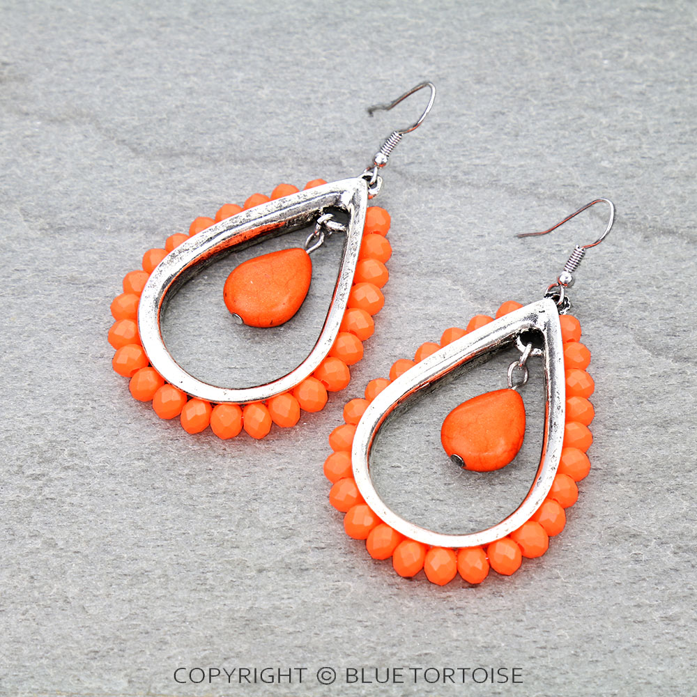 Teardrop Neon Bead Dangle Earrings