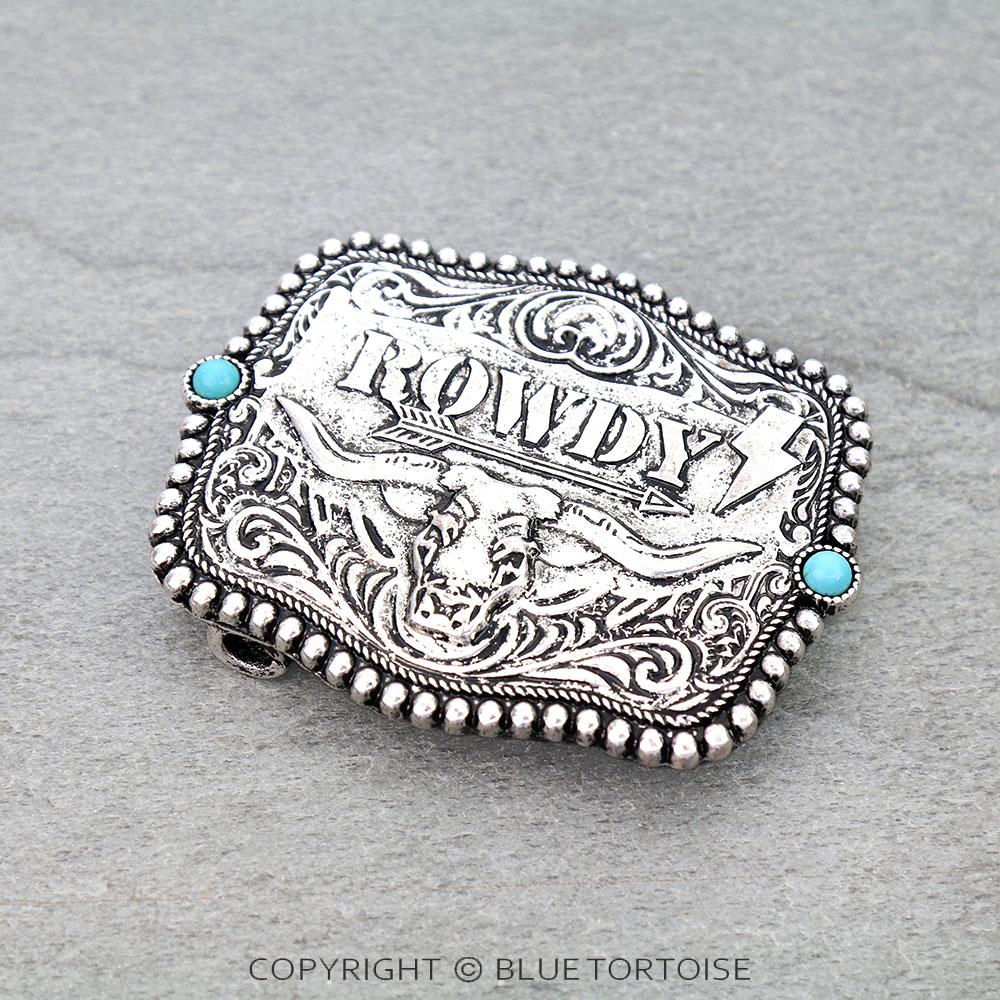 Western ROWDY Typography Belt Buckle