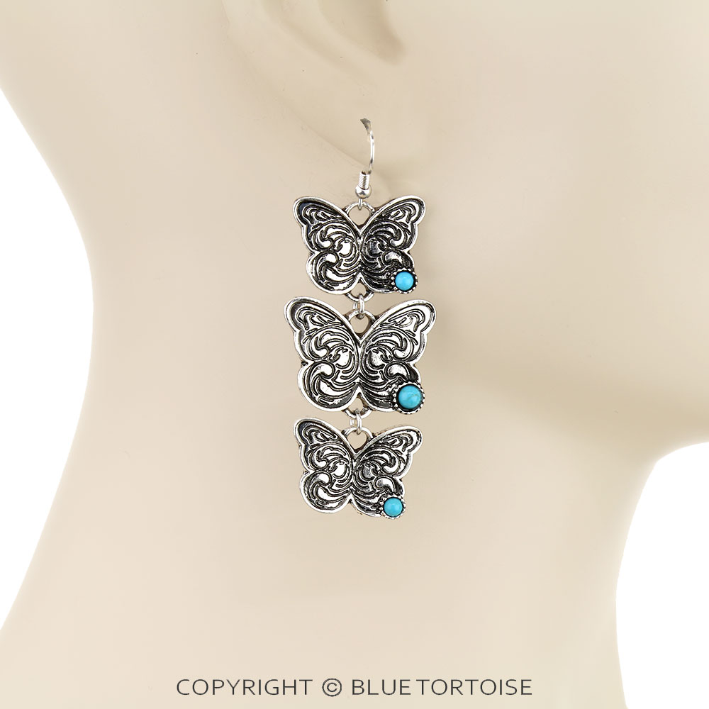 Western Butterfly Drop Dangle Earrings - Image 2