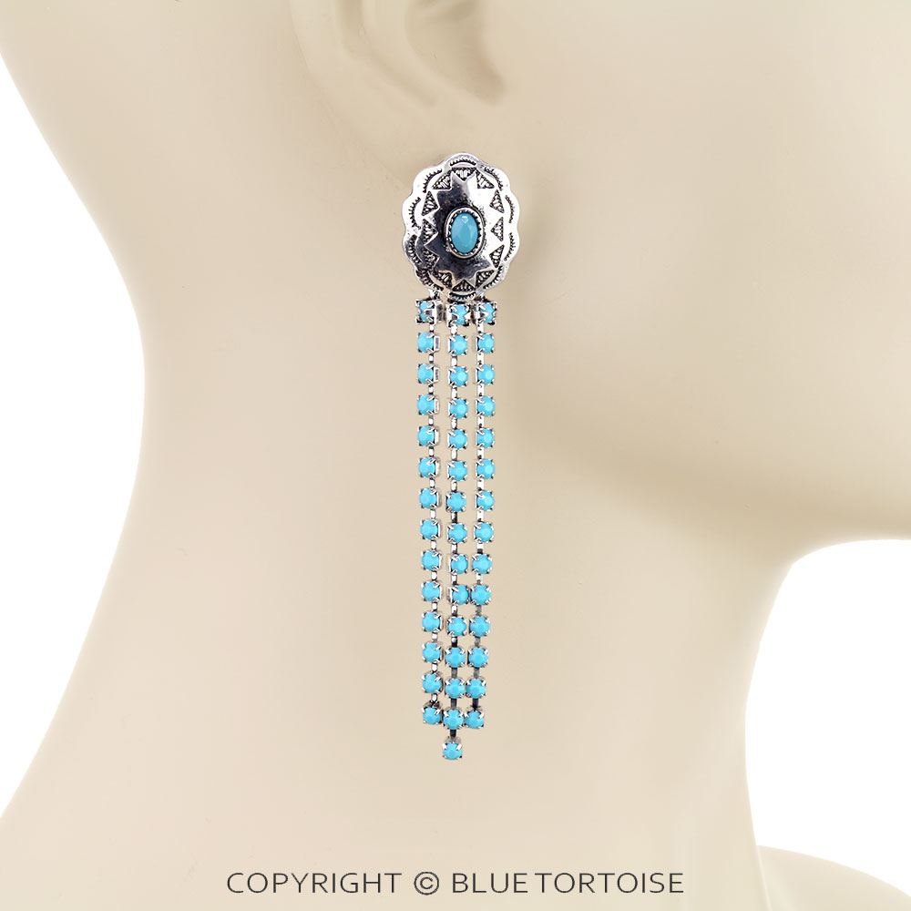 Western Concho Rhinestone Drop Stud Earrings - Image 2