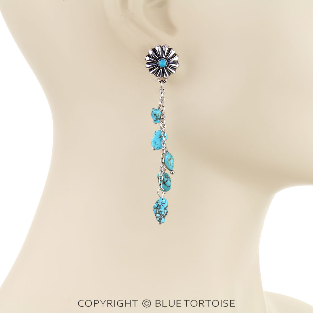 Western Flower Irregular Stone Drop Stud Earrings - Image 2