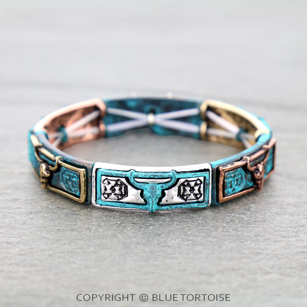Western Steer Skull Stretch Bracelet