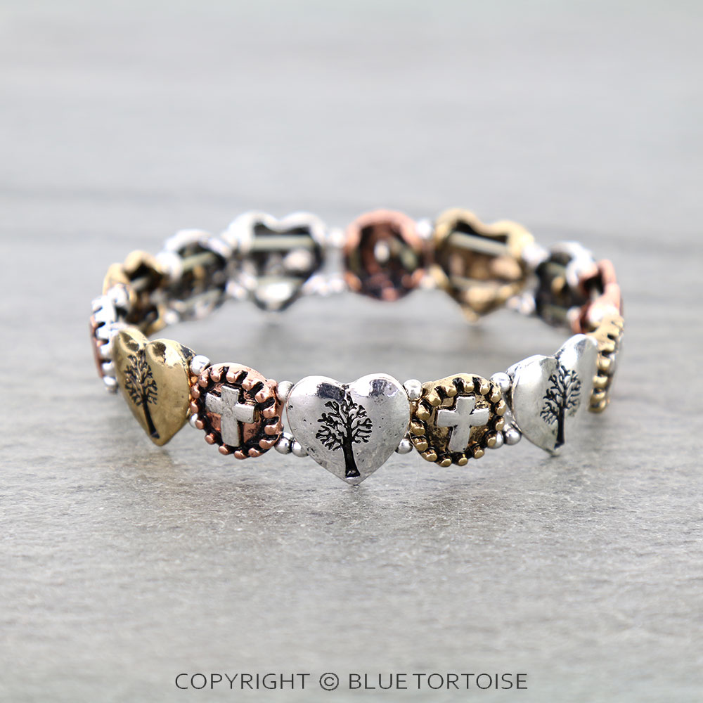 Western Tree of Life & Cross Stretch Bracelet
