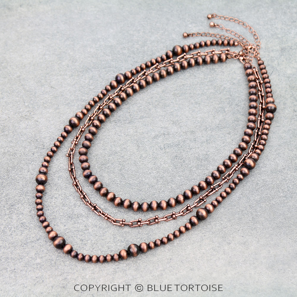 3 Layer Navajo Style Pearl & Chain Necklace