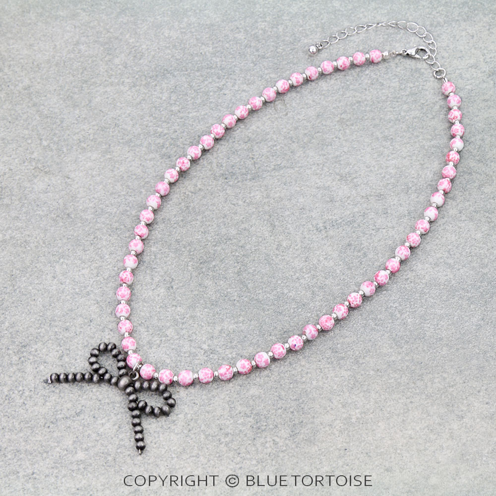 Porcelain Bead Bow Necklace