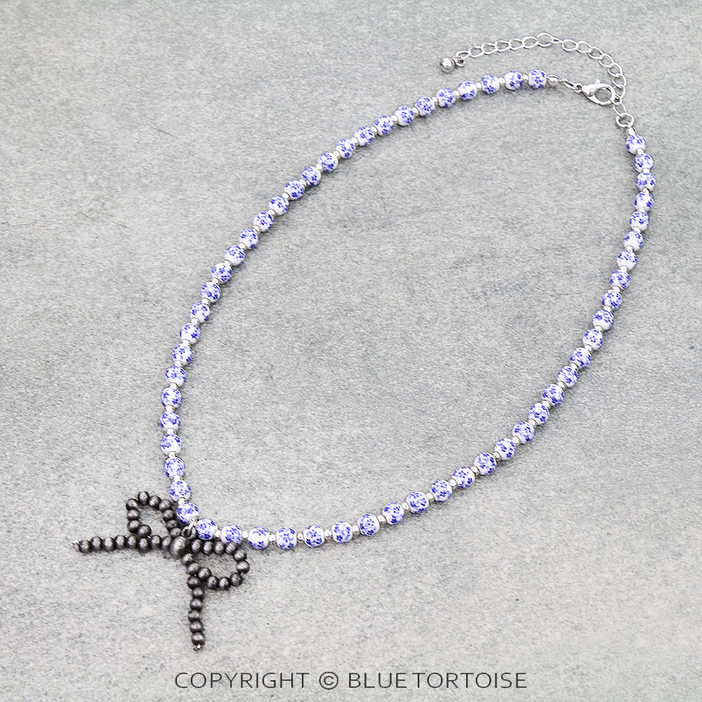 Porcelain Bead Bow Necklace