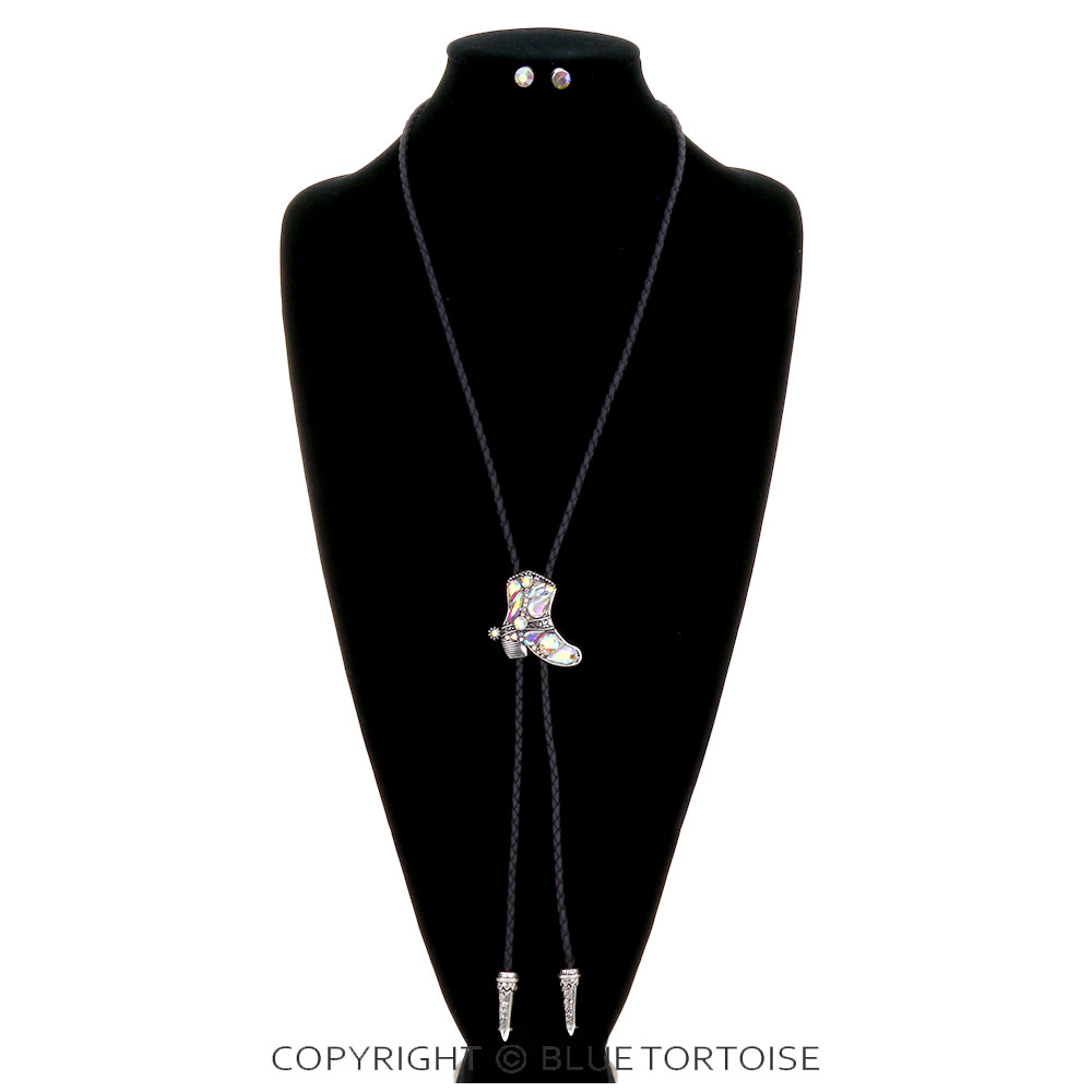 Western Cowboy Boot Bolo Necklace Set - Image 2