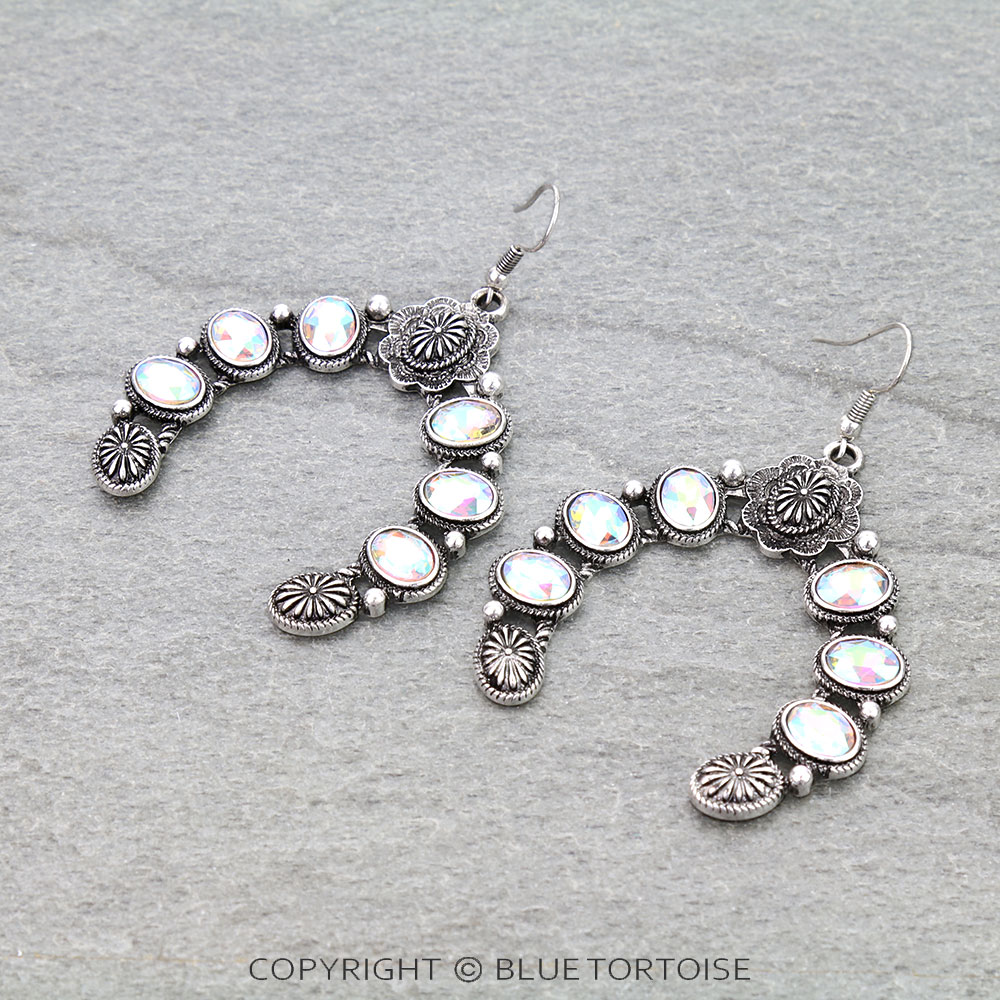 Western Concho Squash Blossom Dangle Earrings