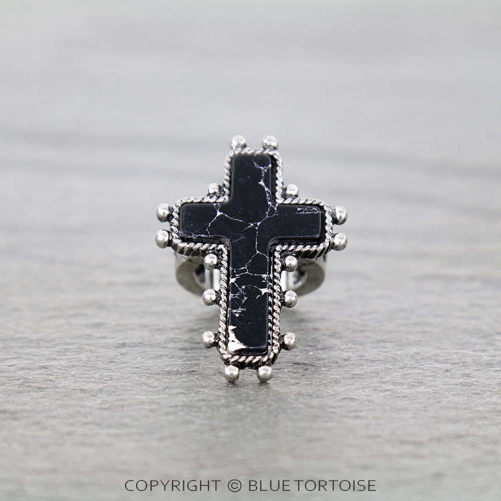 Ball TXR Cross Hand Stone Stretch Ring
