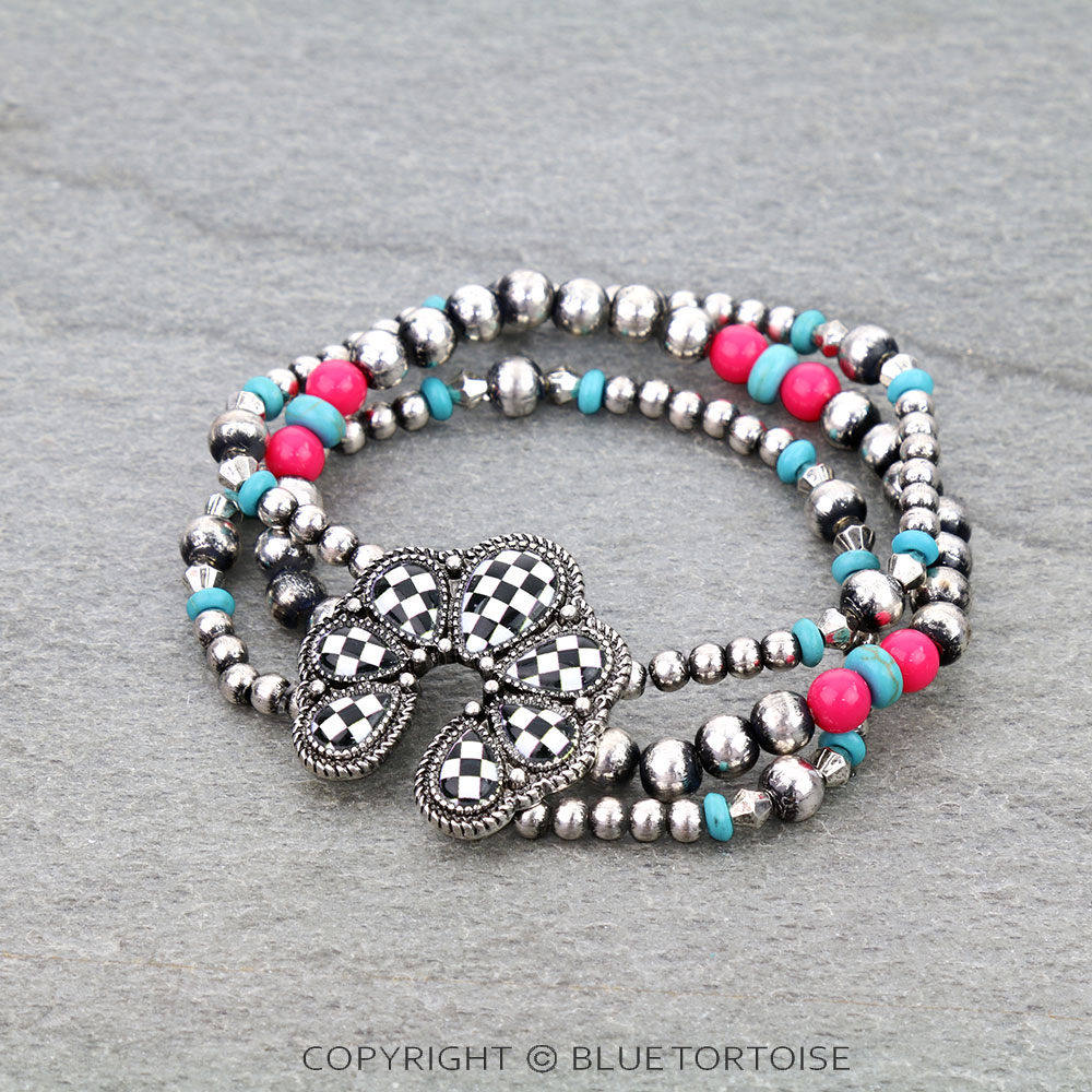 Western Checker Squash Blossom Stretch Bracelet