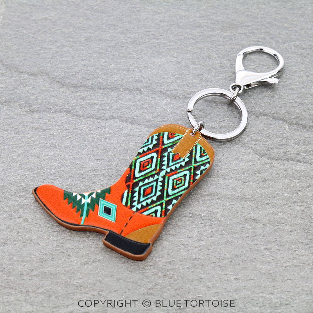 Western Tooled Leather Key Ring - Sunflower Aztec Boot