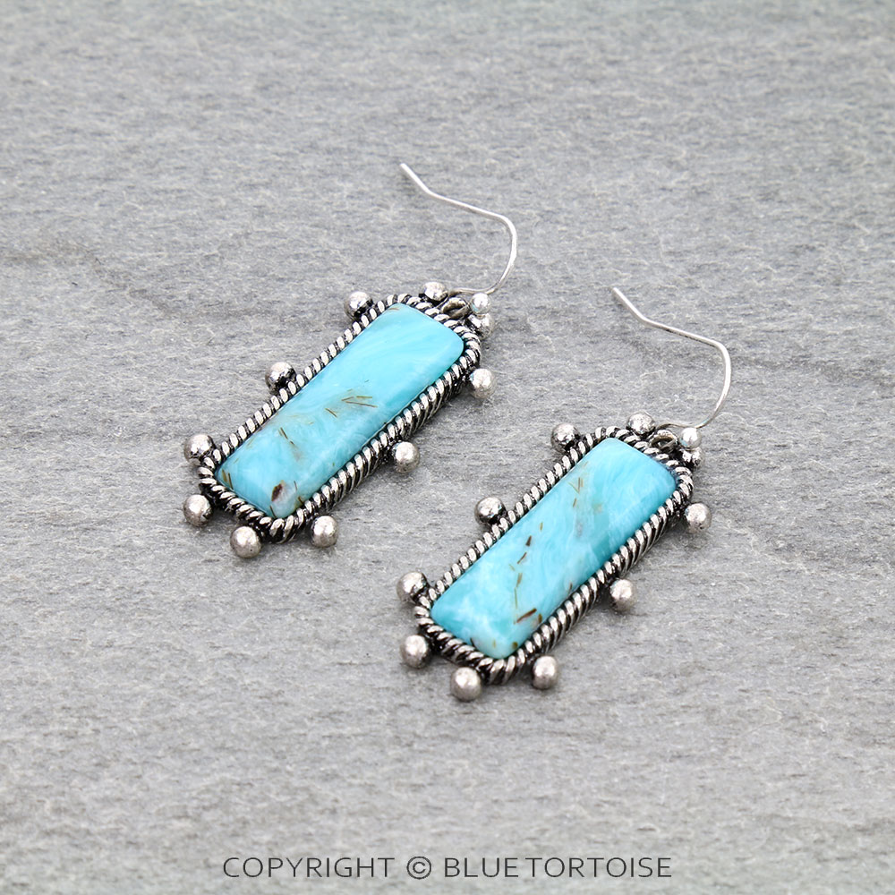 Ball TXR Bar Hand Stone Dangle Earrings