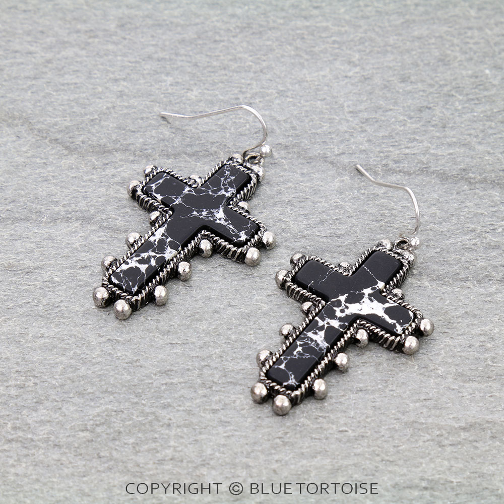Ball TXR Cross Hand Stone Dangle Earrings