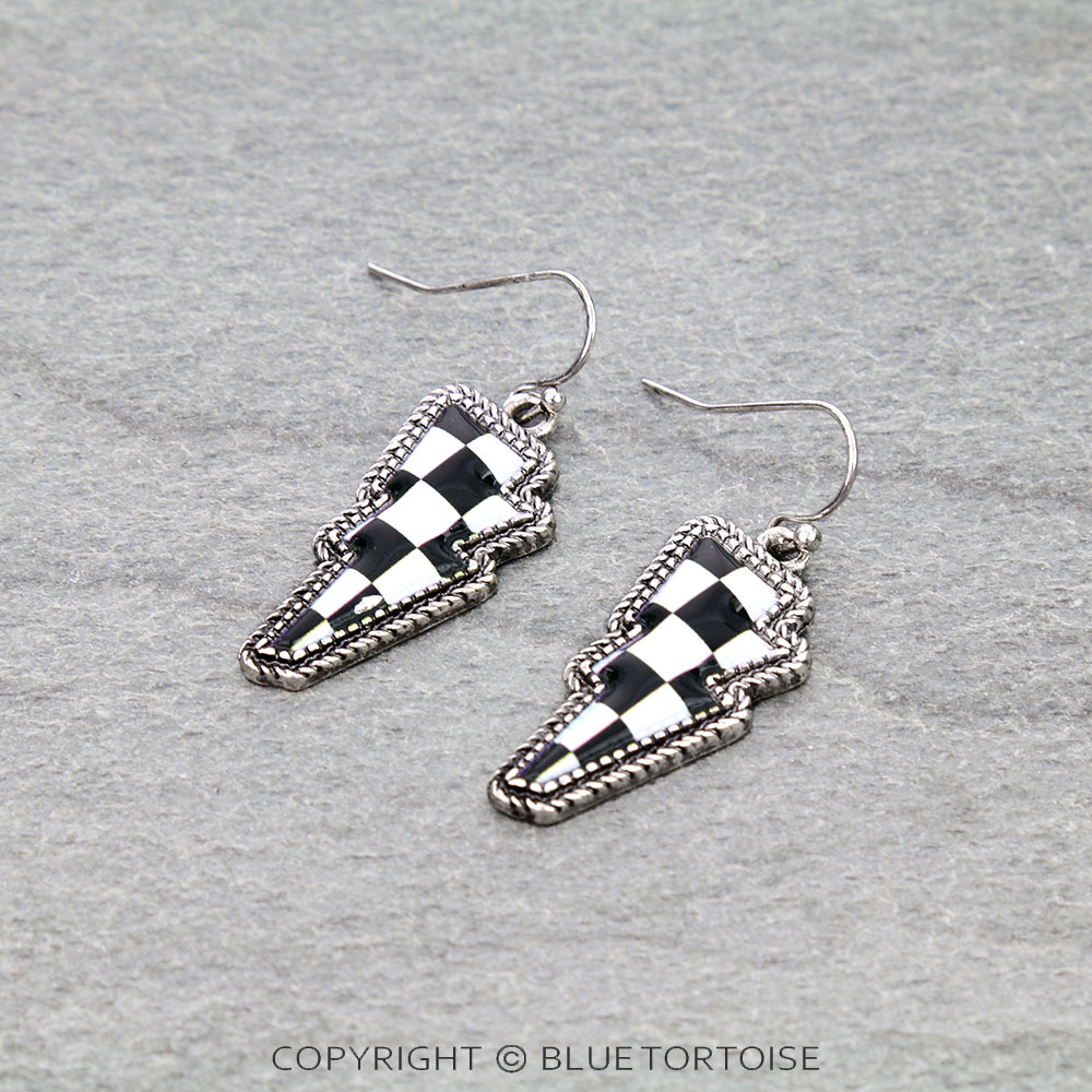 Western Checker Thunder Dangle Earrings