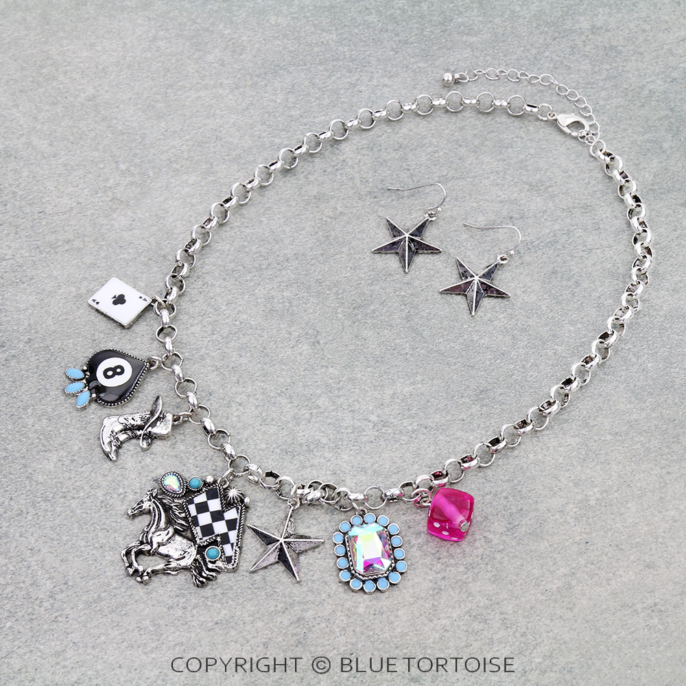 Western Multi Charm Statement Necklace Set