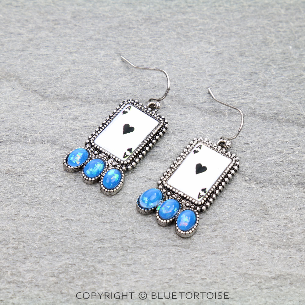 Opal Stone Ace of Spades Dangle Earrings