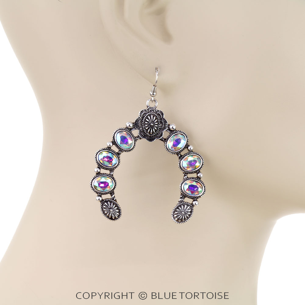 Western Concho Squash Blossom Dangle Earrings - Image 2