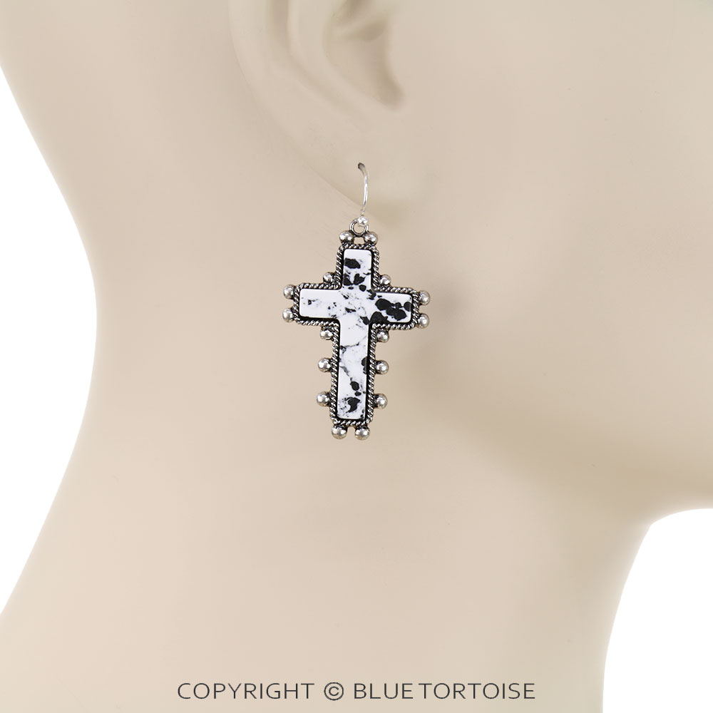 Ball TXR Cross Hand Stone Dangle Earrings - Image 2