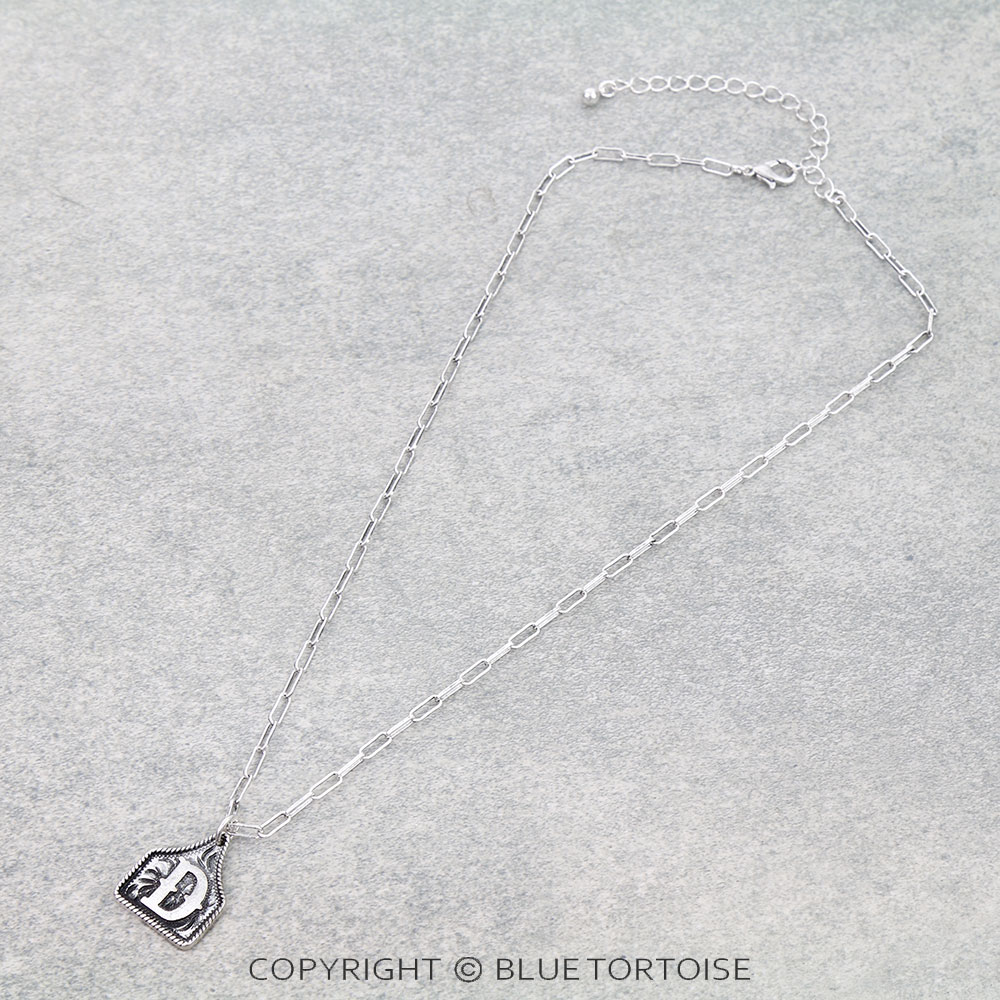 Western Etched Ear Tag Initial Necklace