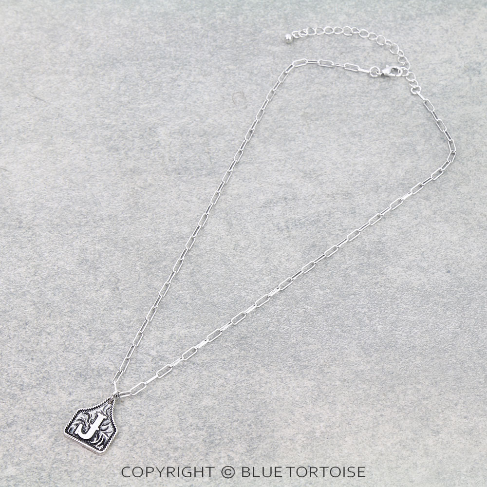Western Etched Ear Tag Initial Necklace