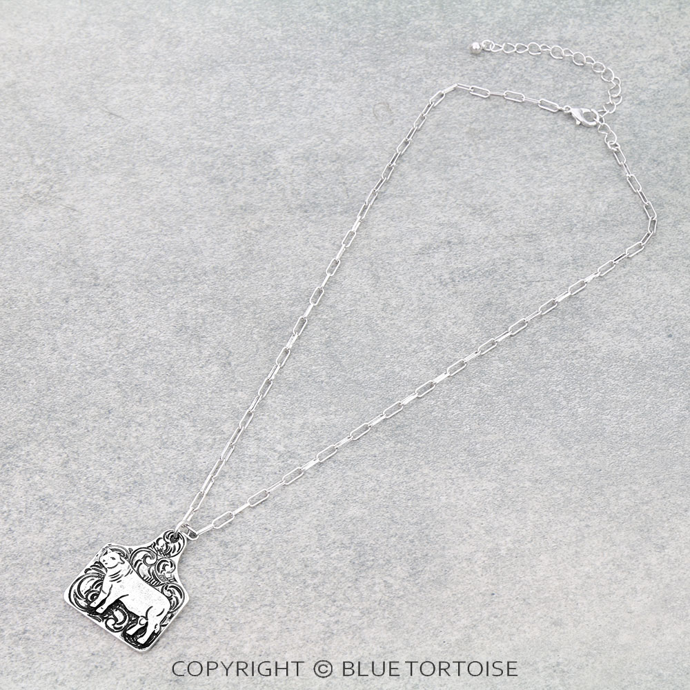 Western Cow Etched Ear Tag Necklace