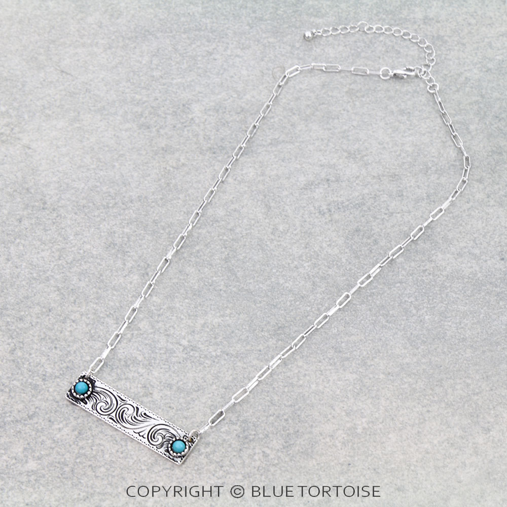 Western Etched Stone Bar Necklace